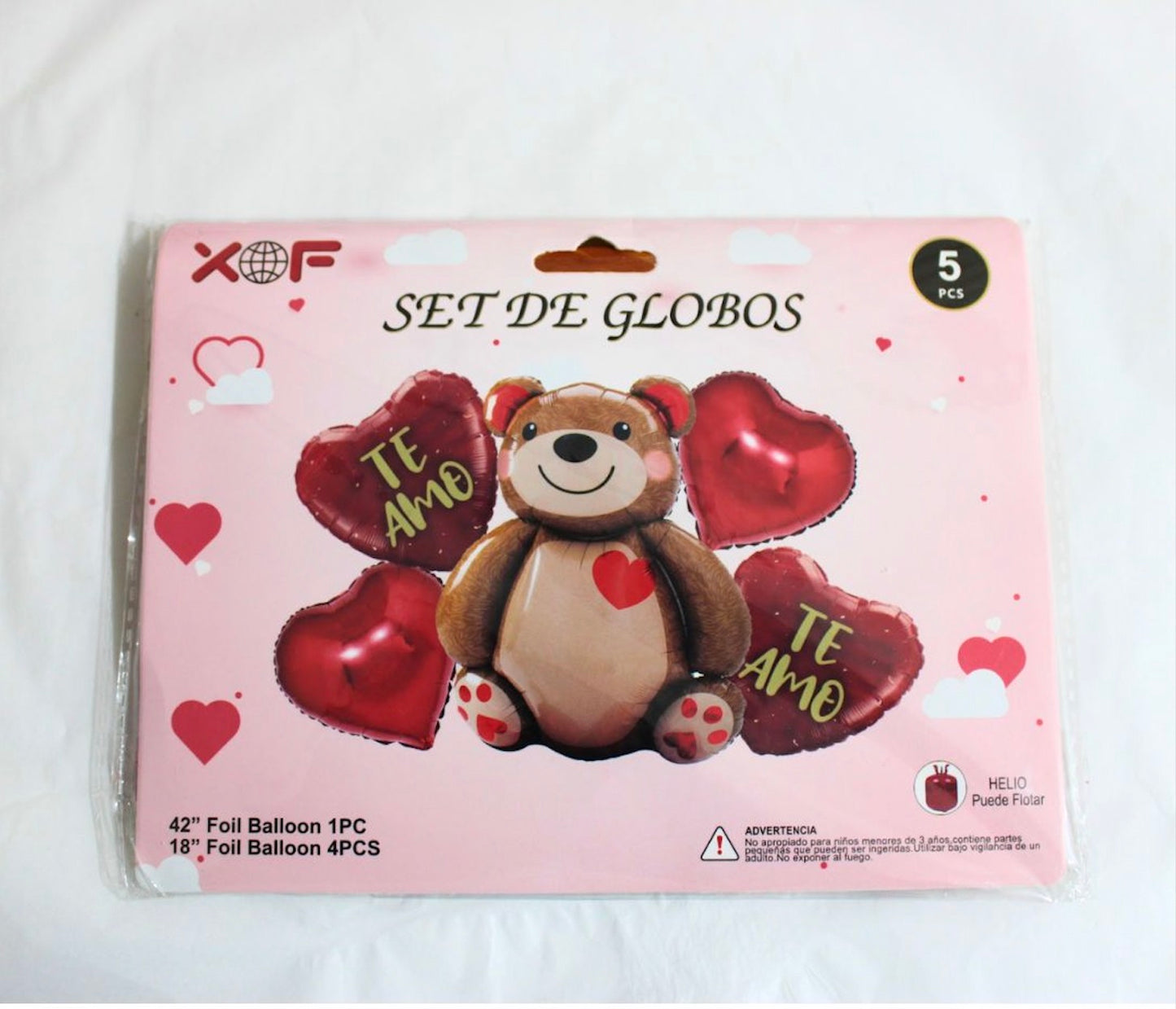 Set de globos te amo + peluche