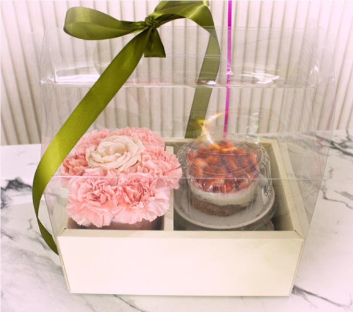 Pastel + globo + flores + caja